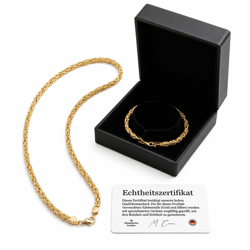 Königsketten Set 4mm - Halskette & Armband – 925er Silber – vergoldet