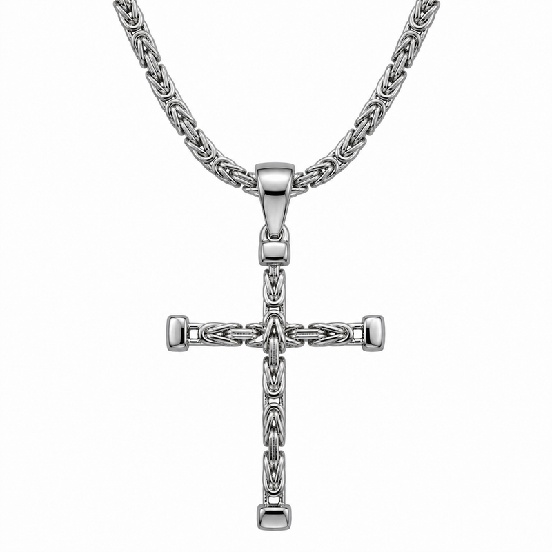 3mm Kreuzanhänger Königskette - 925er Silber - rhodiniert